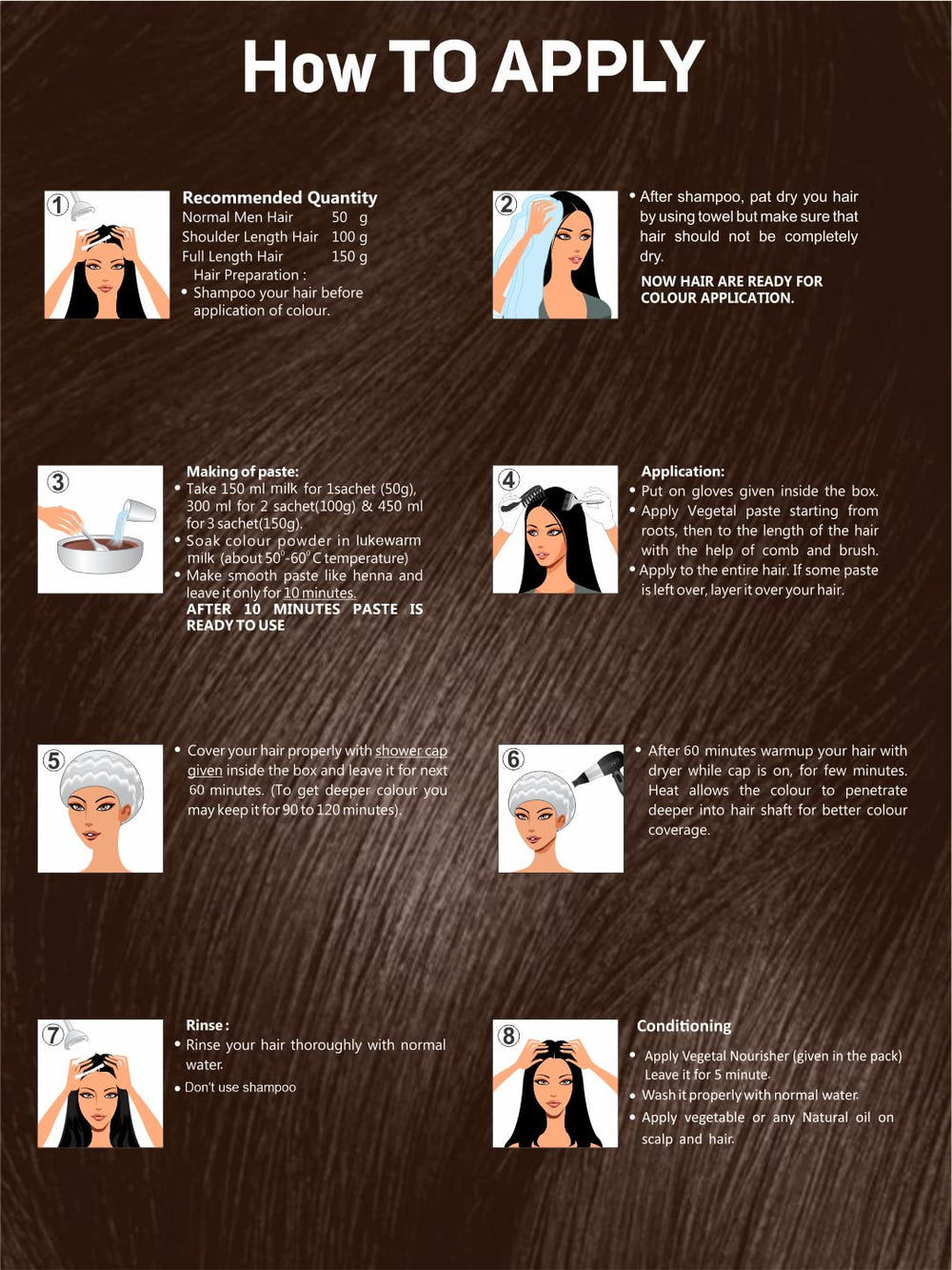 Résultat brun foncé avec Vegetal SafeColor, couleur naturelle et durable.
