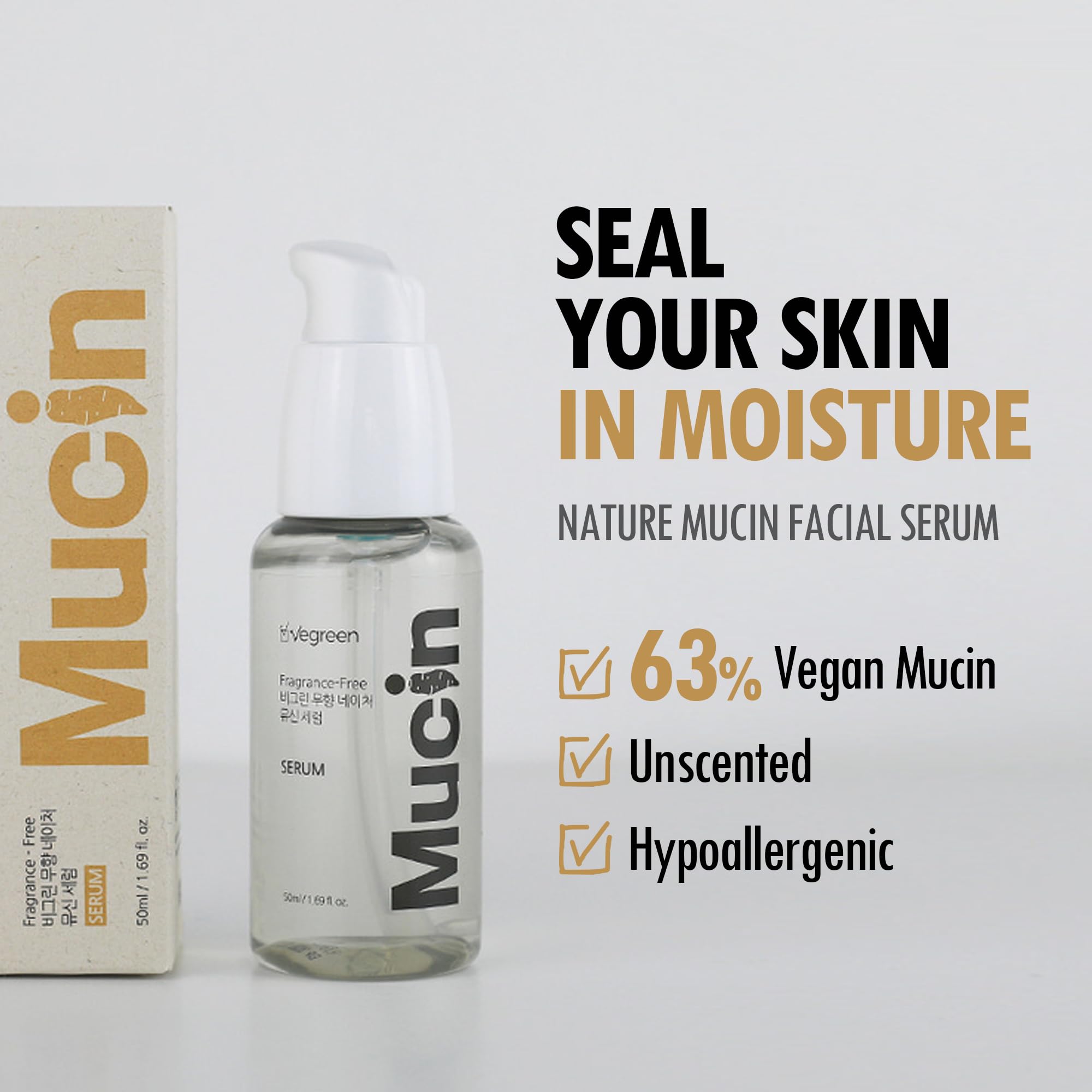VEGREEN Serum Mucin – sans alcool, parfum ni parabènes.