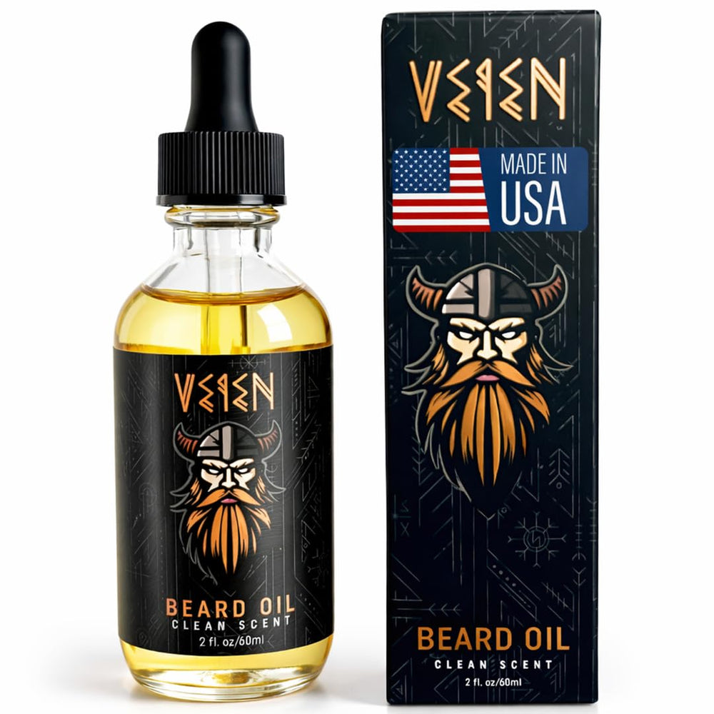 Huile Veien pour barbe dans une bouteille 2oz, hydratation durable du poil.