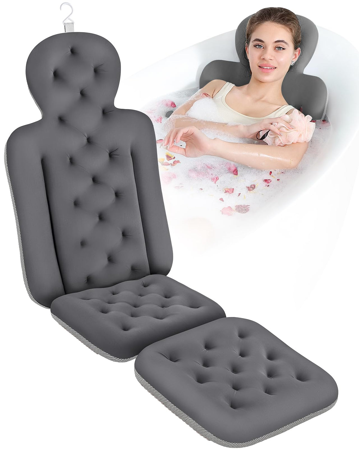 VEILS oreiller-bain-corps-entier avec 160 ventouses pour stabilité et confort