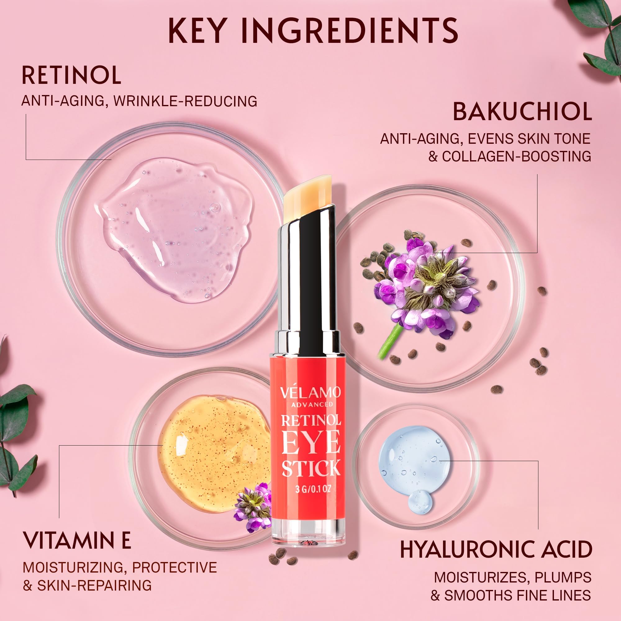 VELAMO ADVANCED baume-contour-yeux rétinol: combat les ridules et soutient l'élasticité.