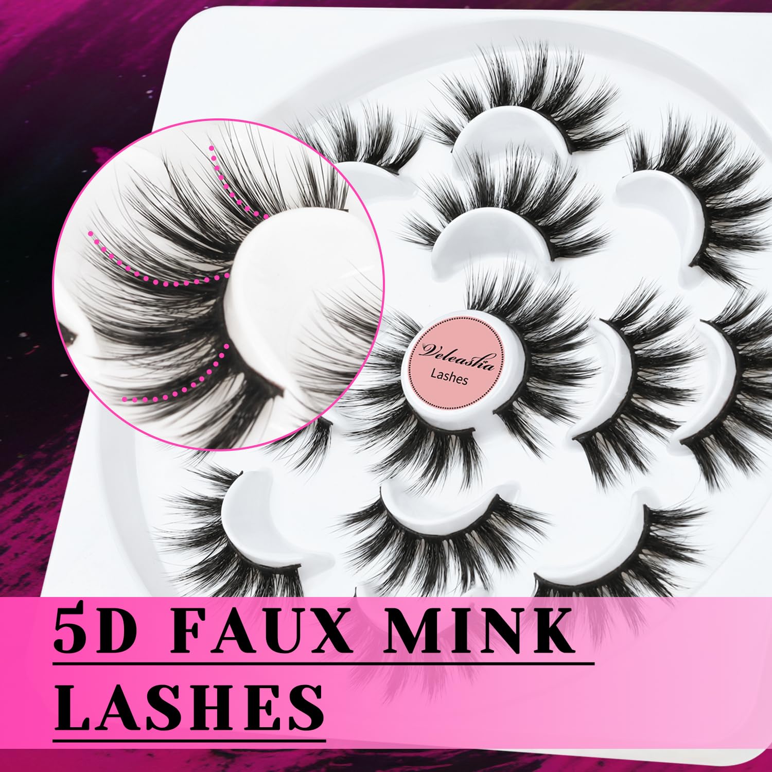 Cils Veleasha 5D, bande coton 0,2 mm pour un port confortable.