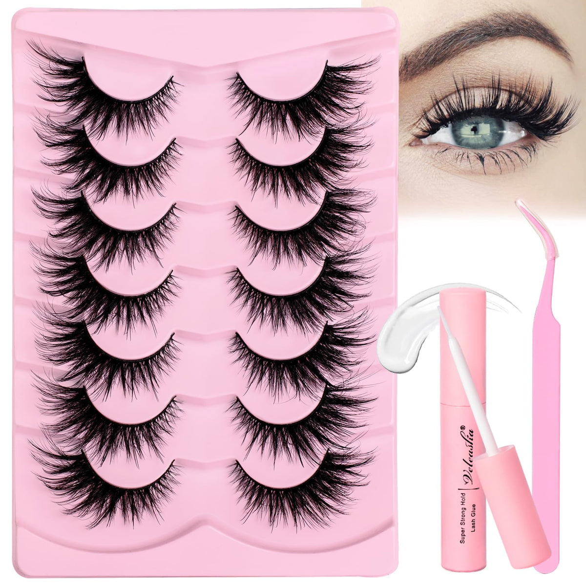 Cils regard en forme d oeil de chat Veleasha avec colle et pince pour un look naturel.