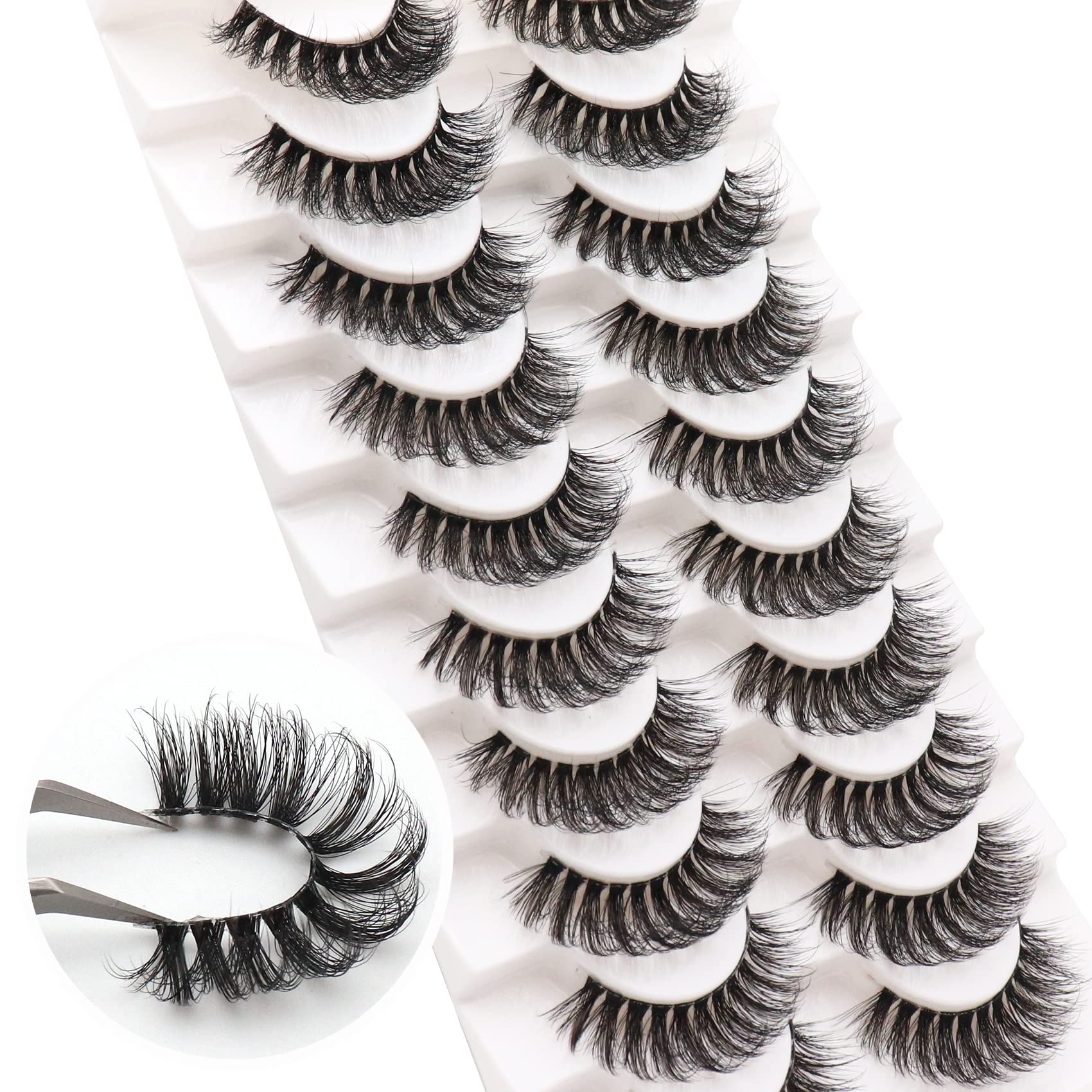 Cils Veleasha faux mink avec effet extension et bande claire, application rapide.
