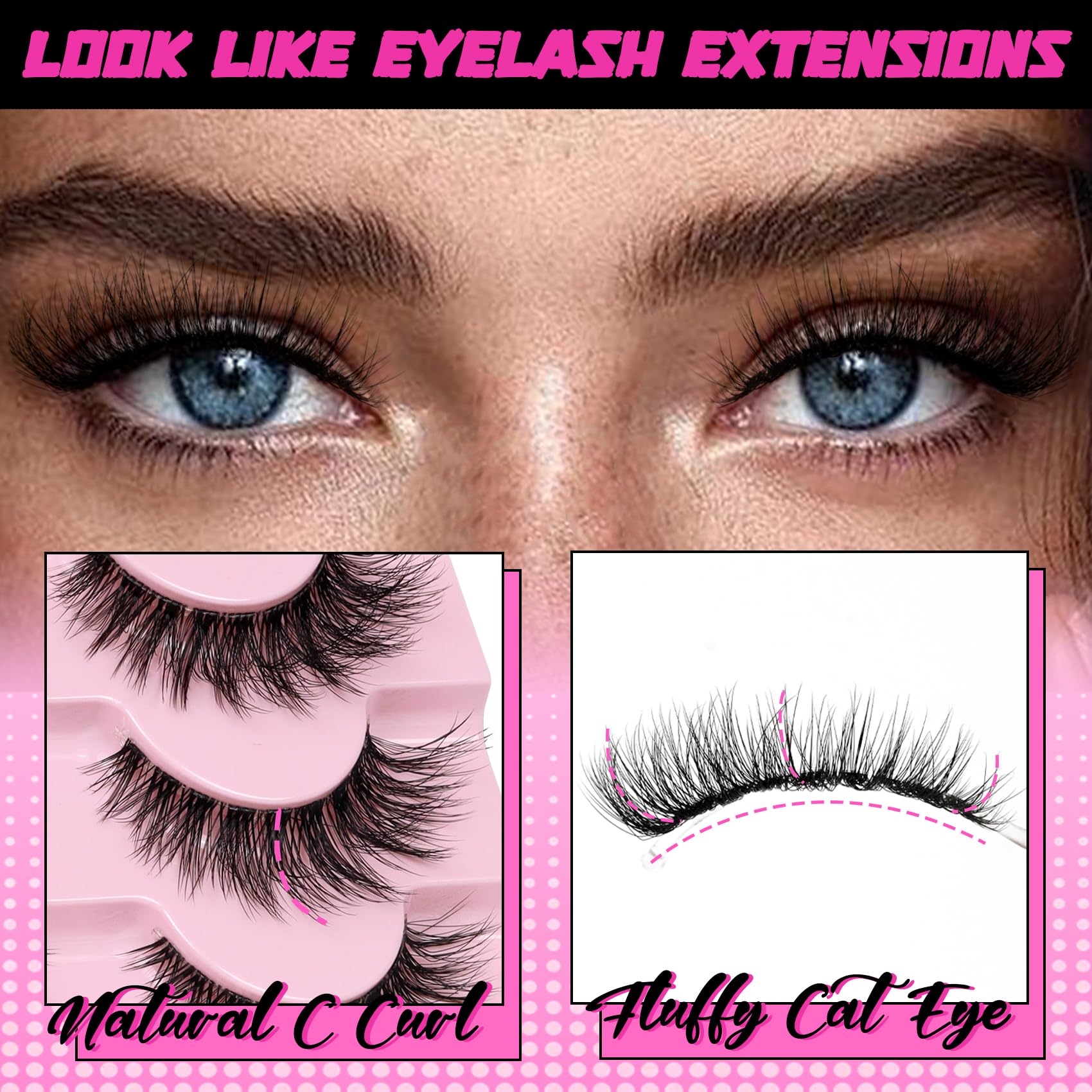 Cils Veleasha faux vison synthétique pour un effet doux.