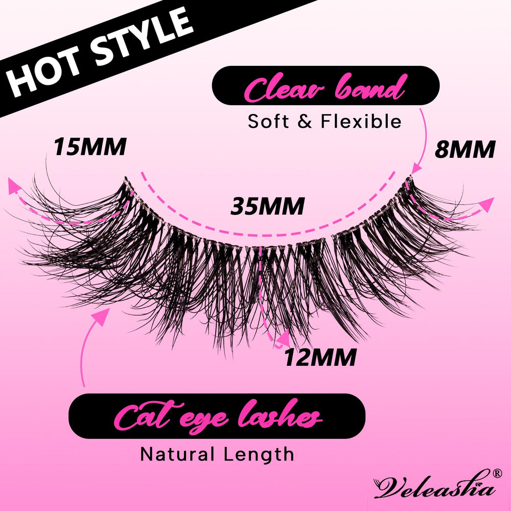 Cils Veleasha cat-eye wispy pour allonger le regard.