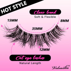 Cils Veleasha cat-eye wispy pour allonger le regard.