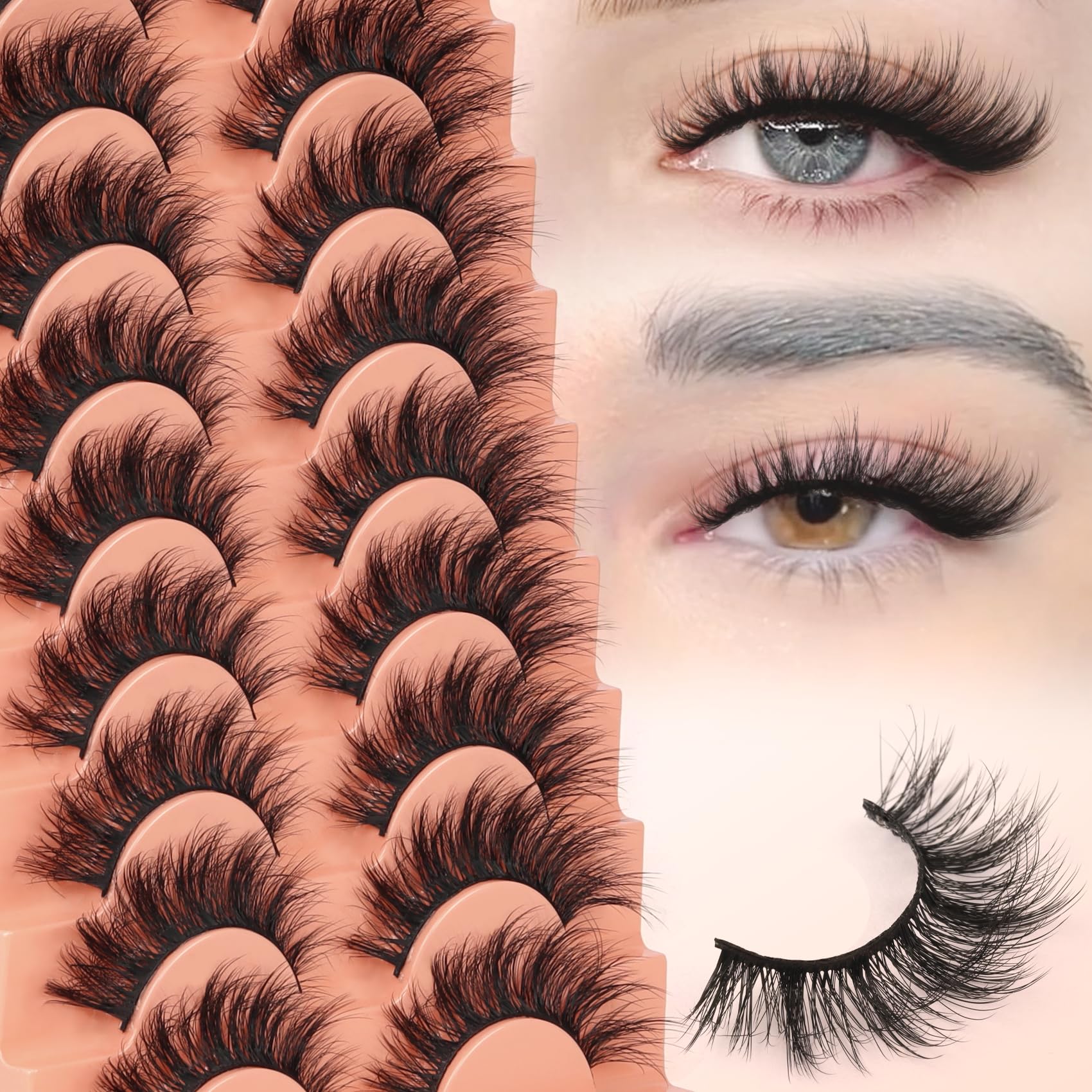 Cils Veleasha Wispy Effet 3D, structure maillage, léger et confortables.