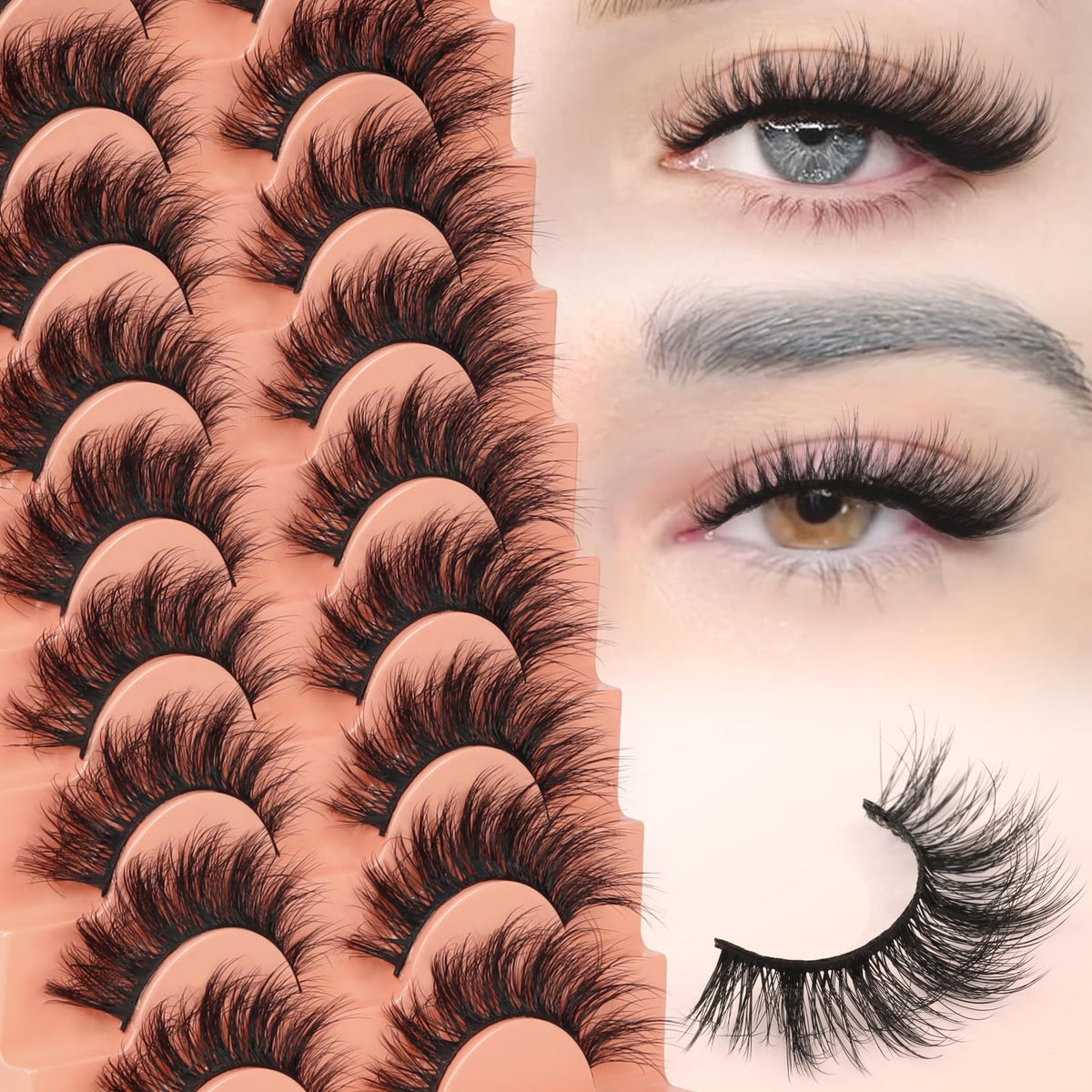 Cils Veleasha Wispy Effet 3D, structure maillage, léger et confortables.