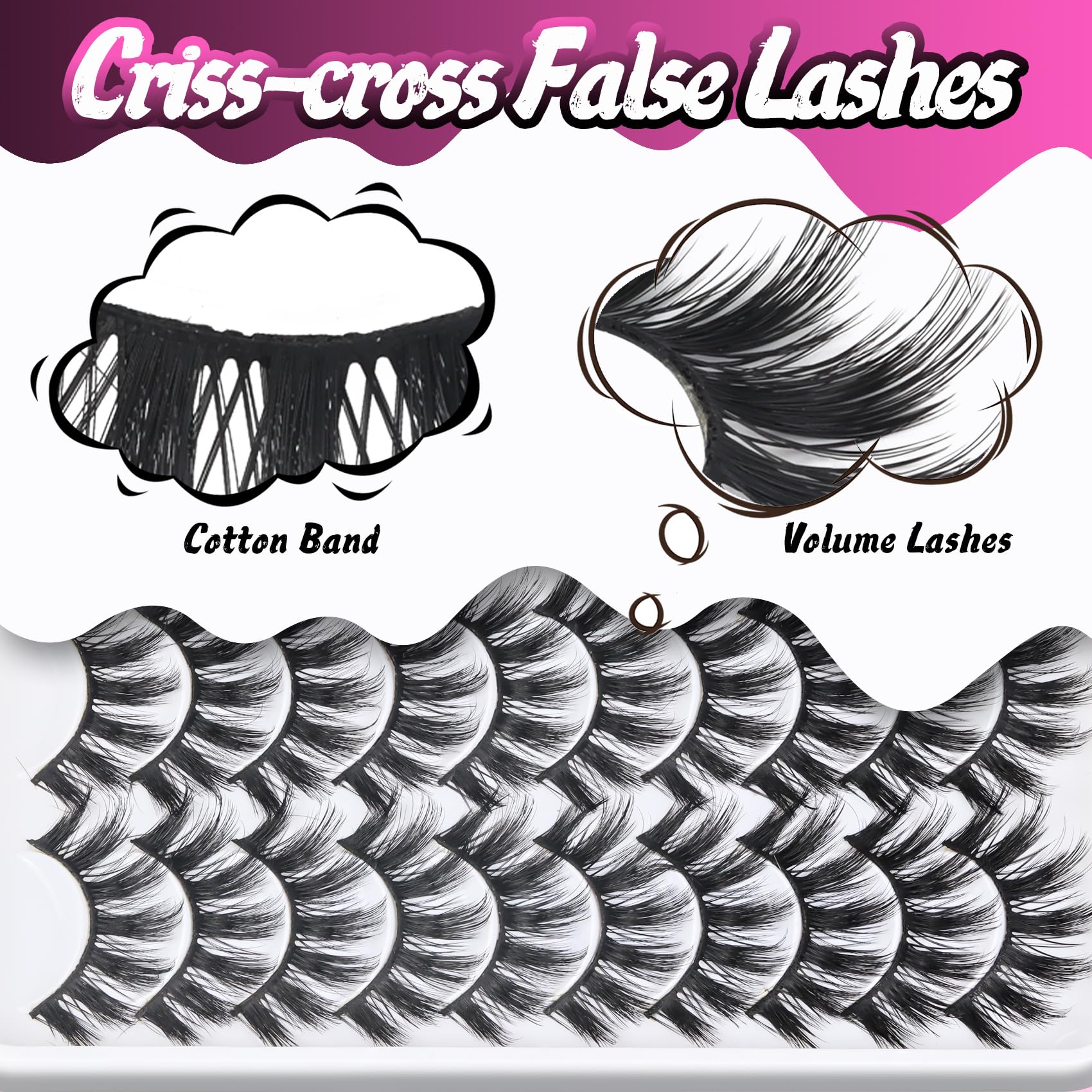 Paquet cils 10 paires Veleasha pour style varié.