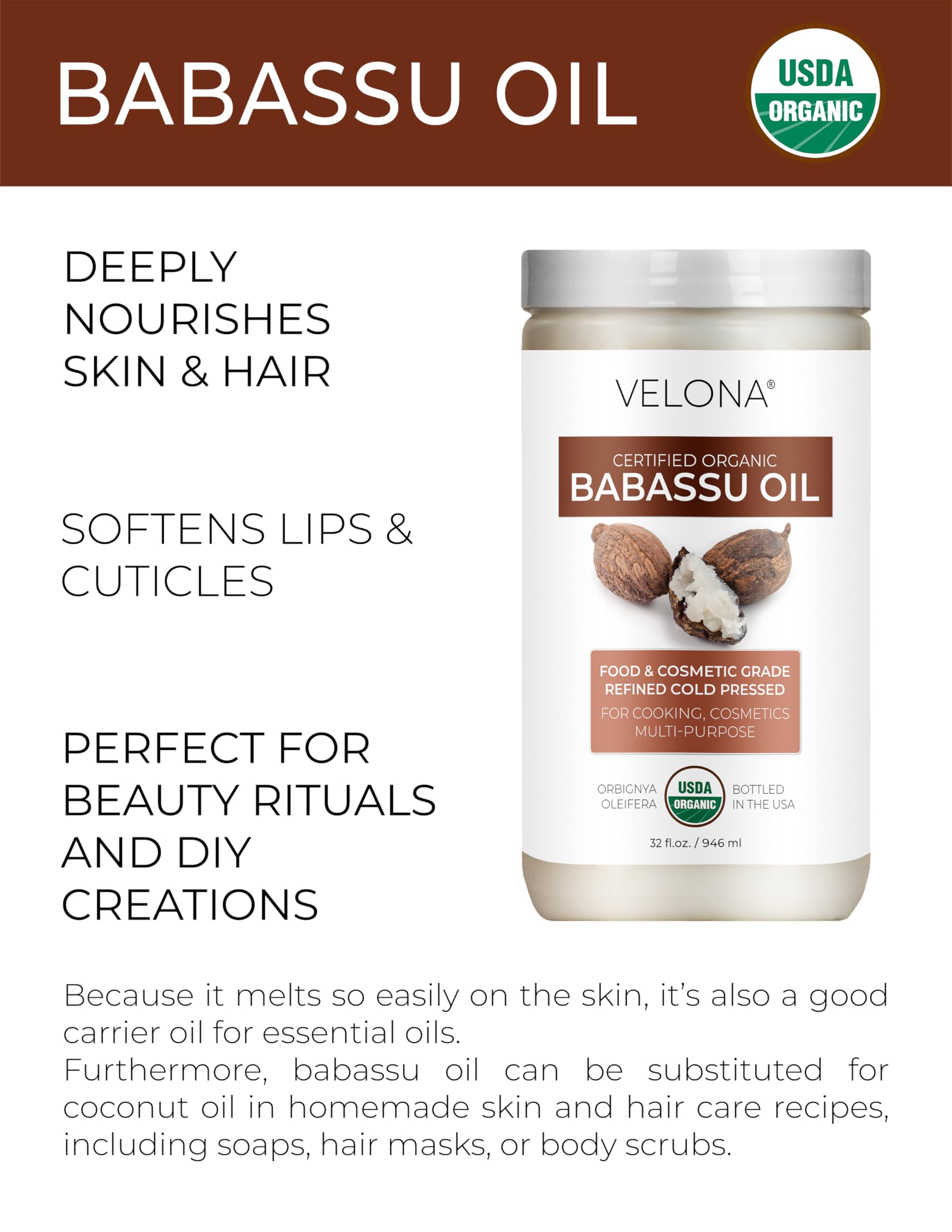 Velona Babassu Oil – texture soyeuse qui s'imprègne rapidement