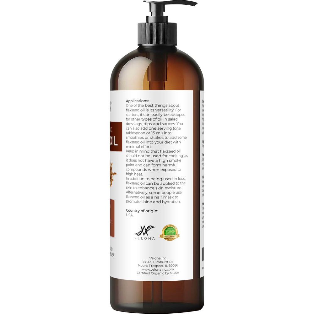 Velona flaxseed oil with flaxseeds, natural origin and non-GMO.