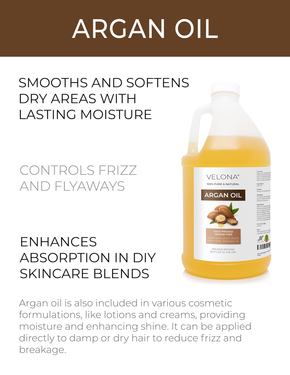 Velona Argan, application cheveux-pointes, nourrit et lisse.