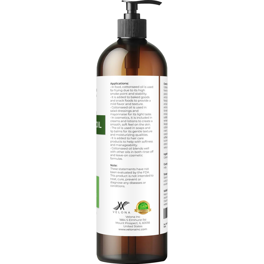 Velona Huile de coton, idéale pour cuisson légère et dressings