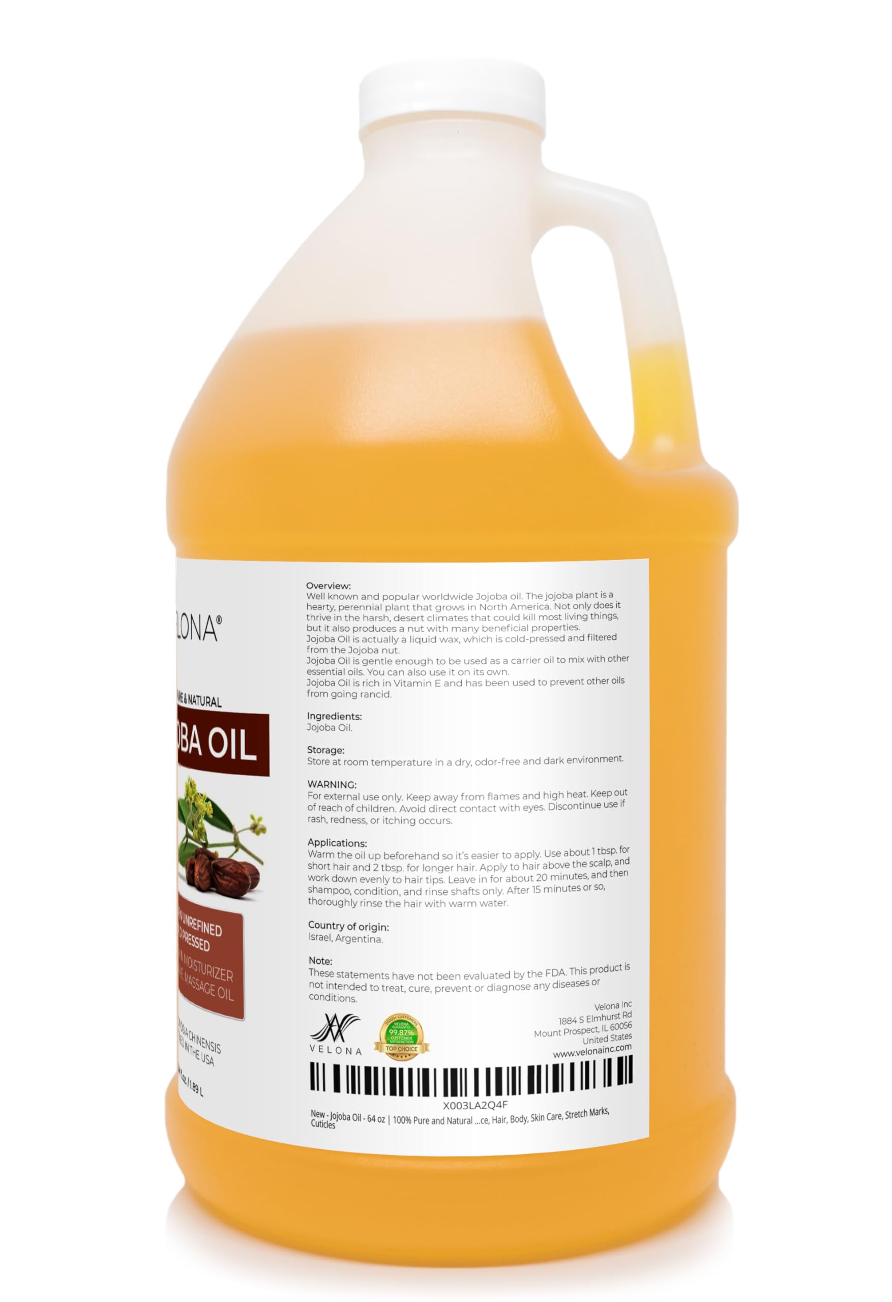 Velona huile jojoba 64onces soin cheveux brillance et douceur.