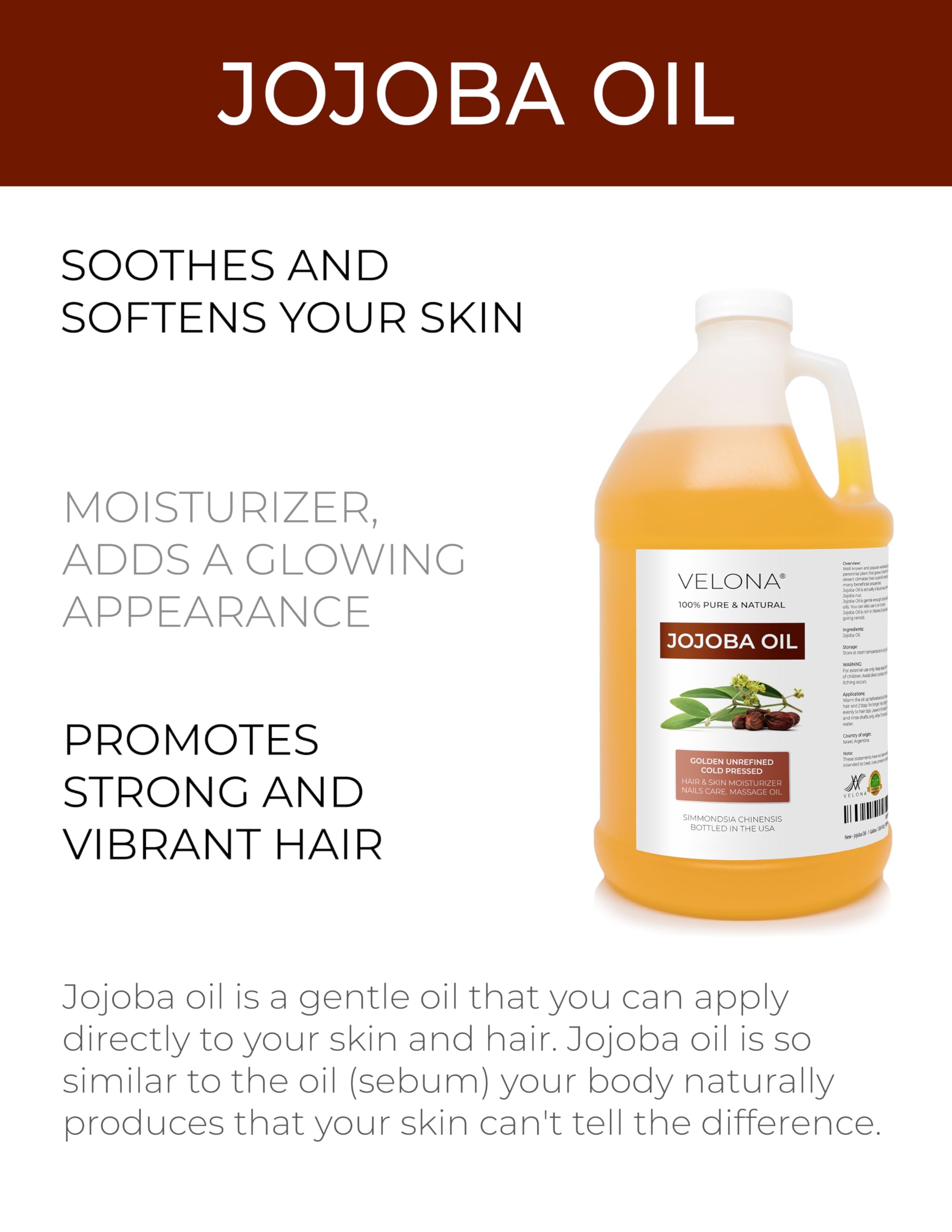 Velona huile jojoba 64onces visage demaquillage doux et efficace.