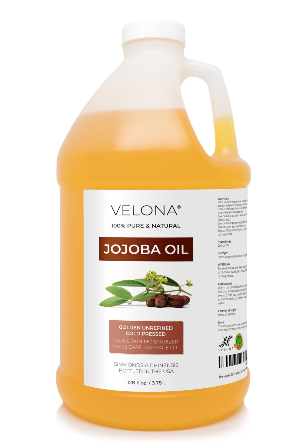 Velona huile jojoba – bouteille 1 gal pour hydratation durable visage et corps