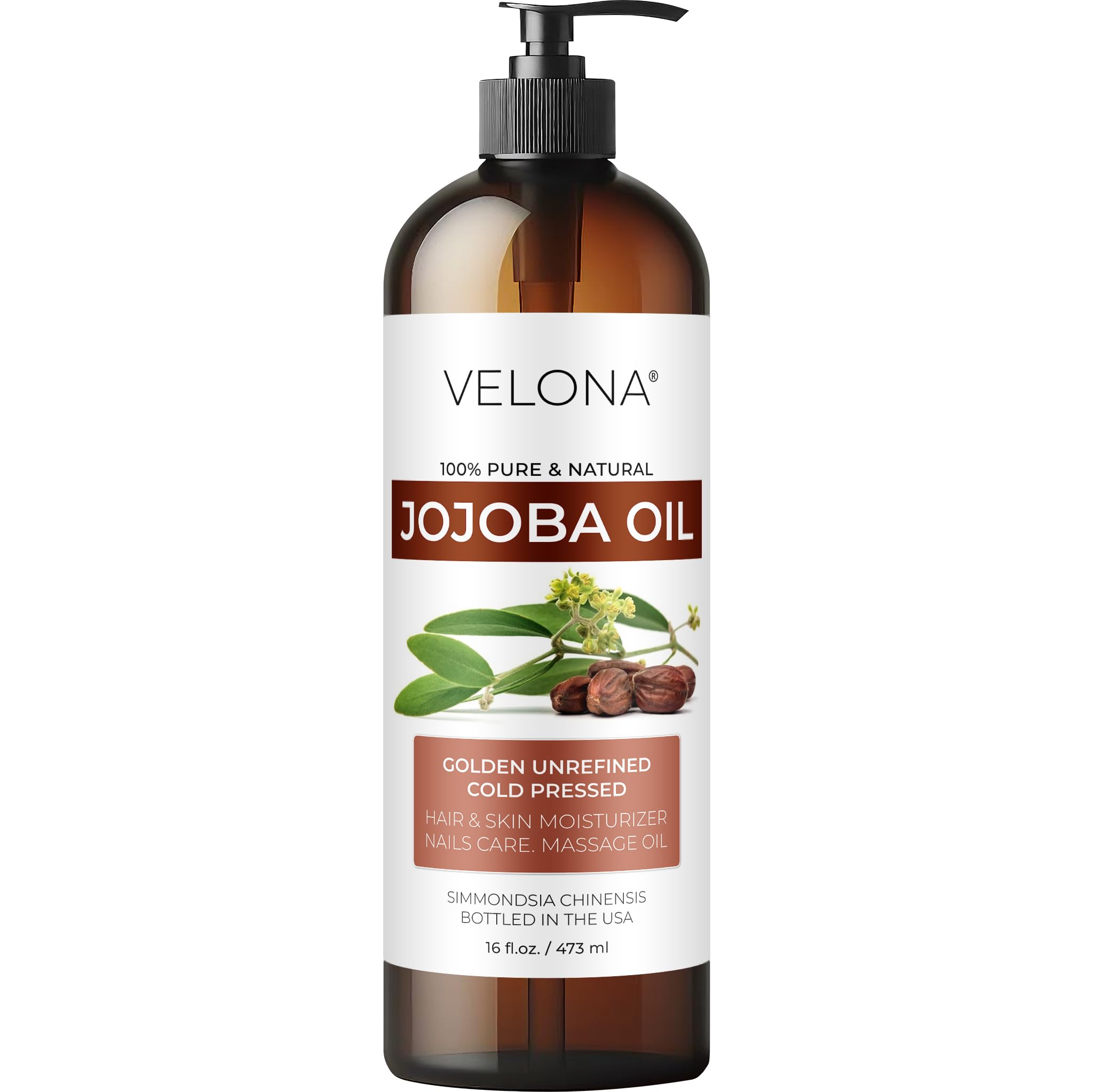 Velona huile jojoba: bouteille-pompe prête à hydrater visage et corps naturellement.