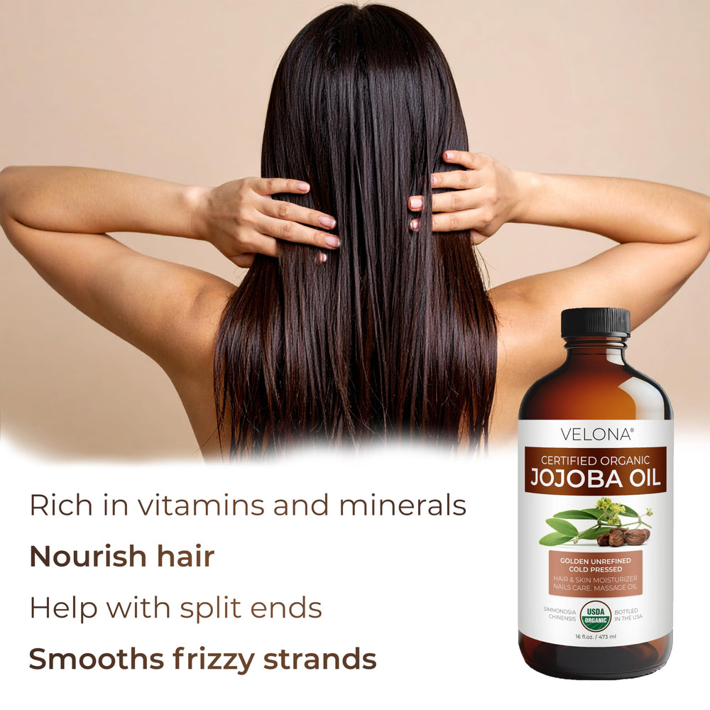 Velona huile jojoba cheveux, brillance et douceur pour les longueurs.