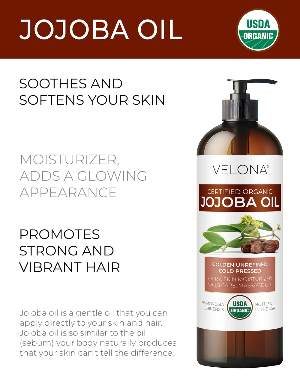 Texture dorée Velona Huile Jojoba, éclat et hydratation naturelle.