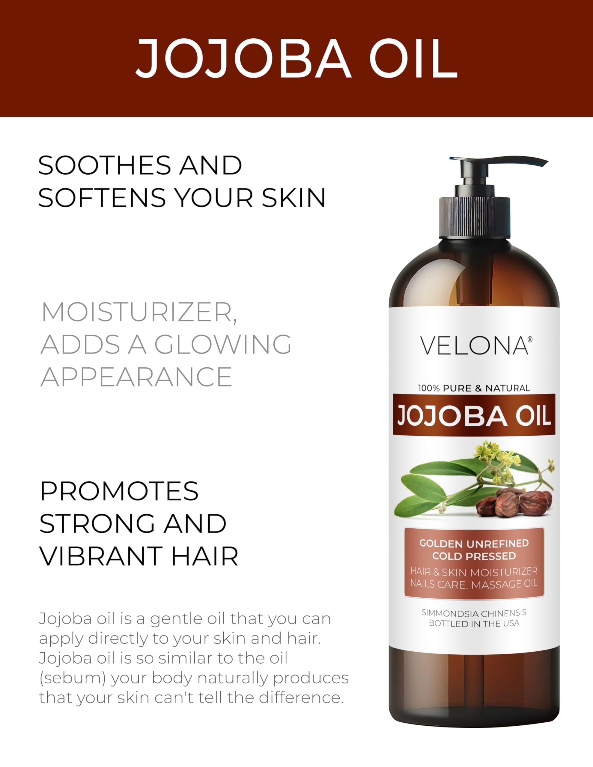 Velona huile jojoba: texture-huile-douce idéale pour peau sensible.