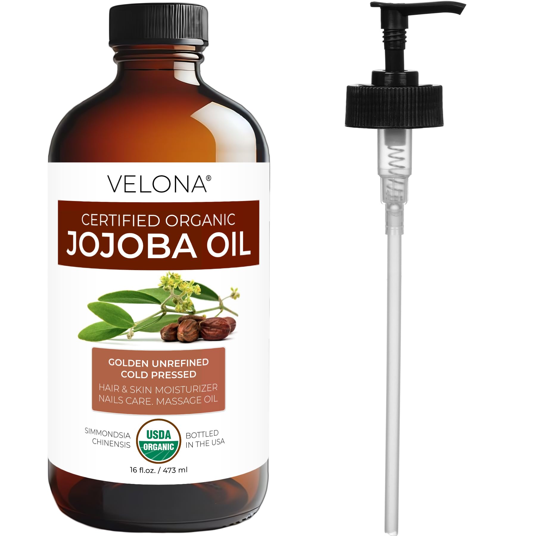 Velona huile jojoba biologique USDA, produit naturel et neutre.