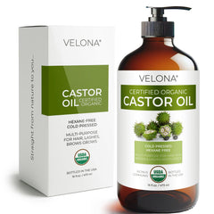 Velona huile de ricin bio dans bouteille verre 16 oz, nourrissante pour cheveux et sourcils