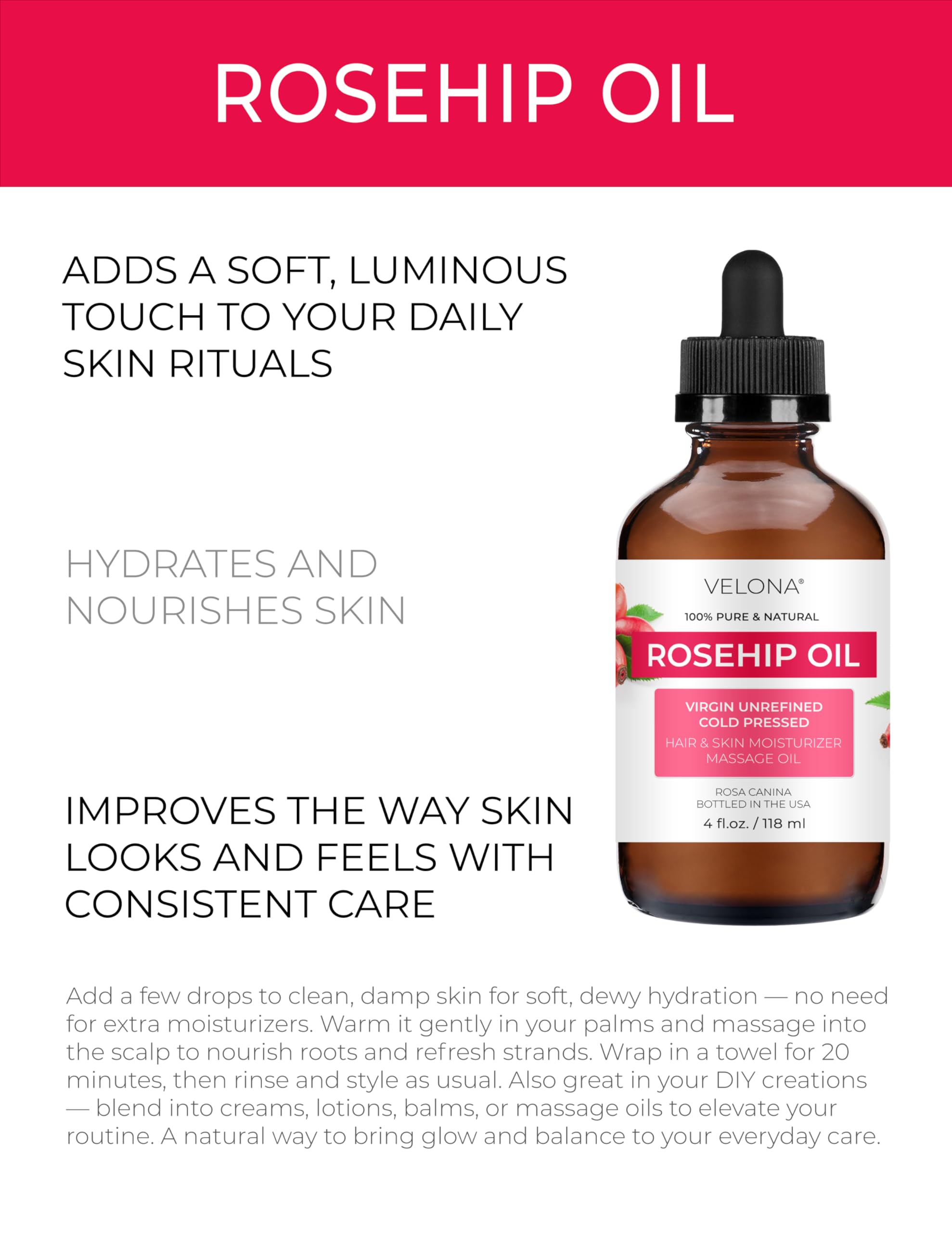 Velona Rosehip Oil – application visage, absorption douce et rapide