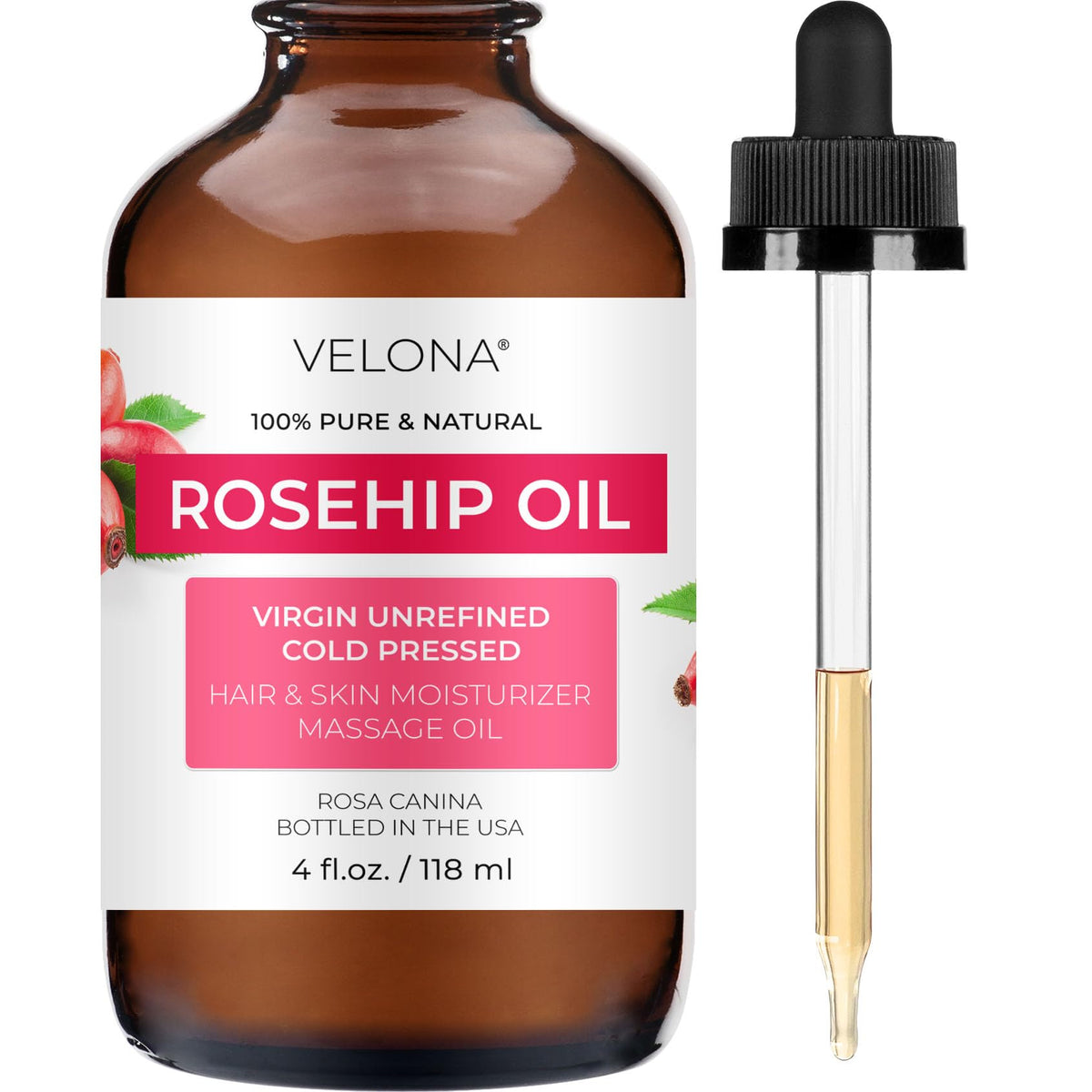 Velona Rosehip Oil – bouteille dorée pour hydrater la peau en profondeur