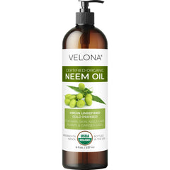 Velona huile de neem en bouteille pure, idéale pour cheveux et peau.