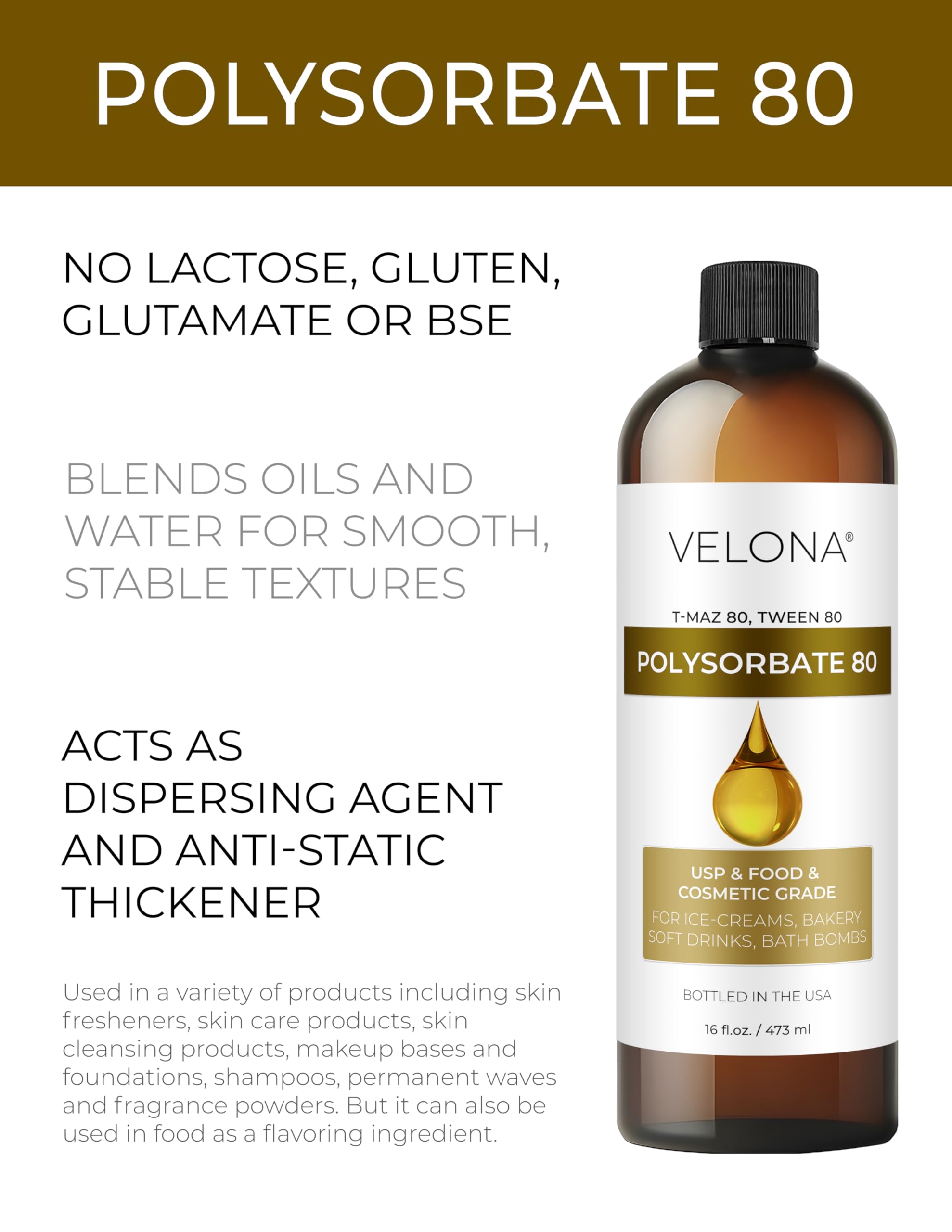 Velona Polysorbate 80, verre mesure, dosages précis pour mélanges homogènes.