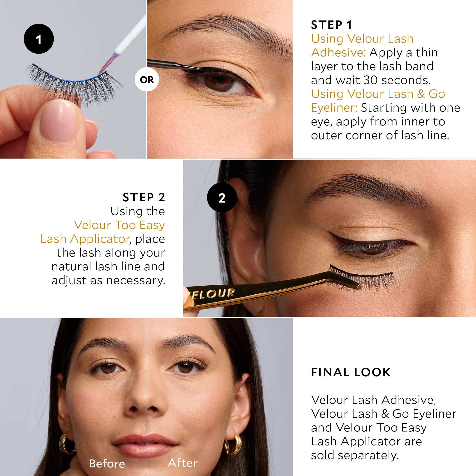 Velour Effortless Lashes appliquées, facile à placer près de la ligne des cils.