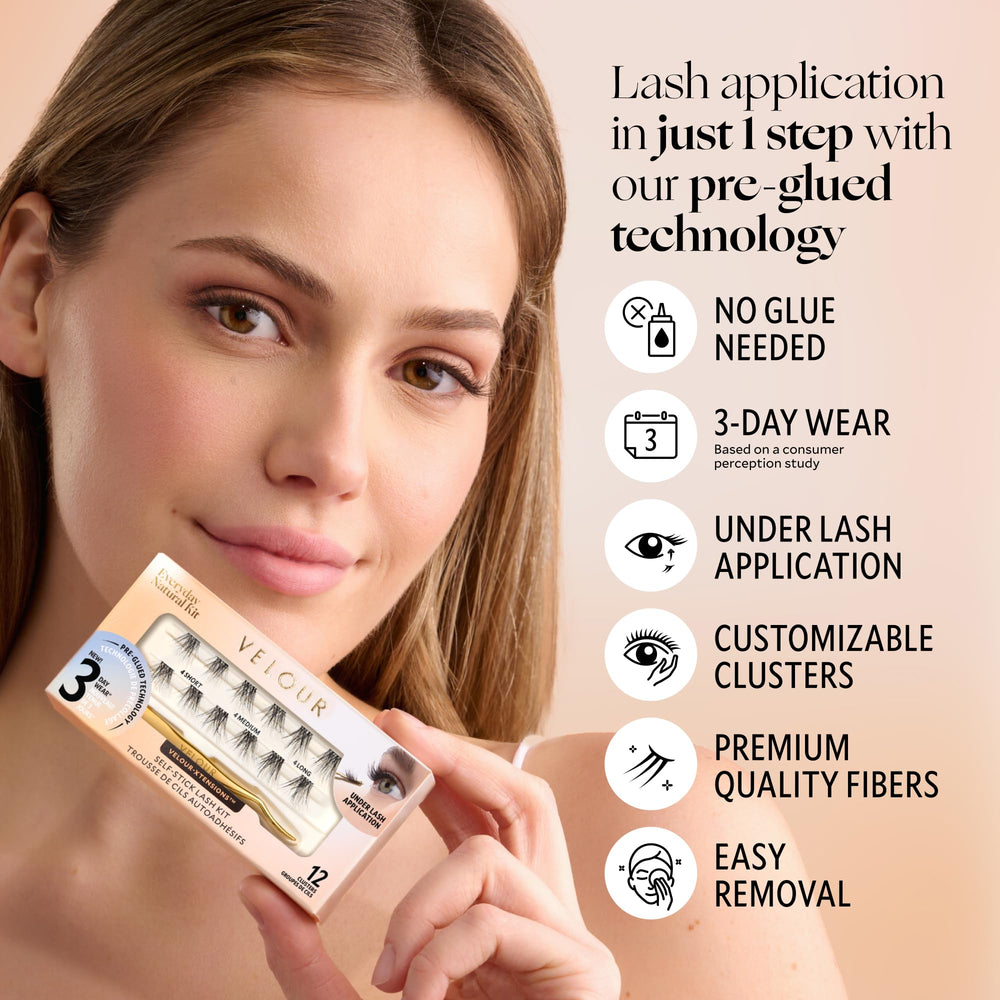 Lot de 18 sous-cils Velour-Xtensions pour une application rapide et naturelle.