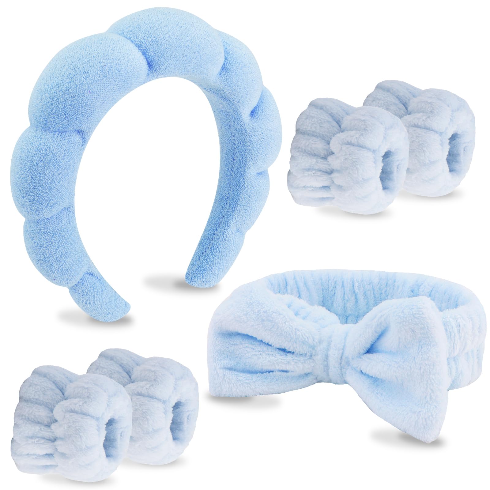 VELSCRUN bandeau spa bleu avec nœud, parfait pour le soin du visage.