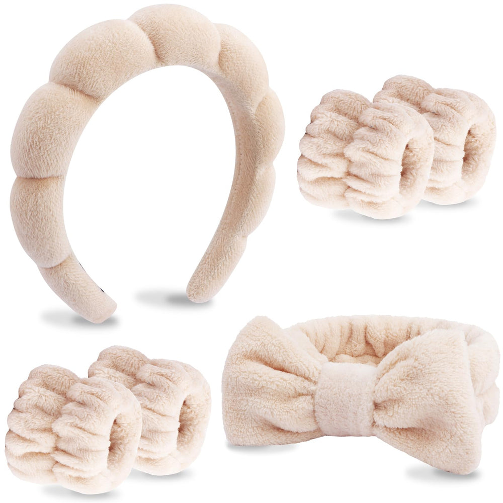 VELSCRUN bandeau spa brun ensemble 6 pièces facilite le lavage du visage tout en restant confortable.