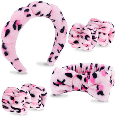 VELSCRUN bandeau spa rose leopard avec noeud, maintien confortable pour lavage du visage.
