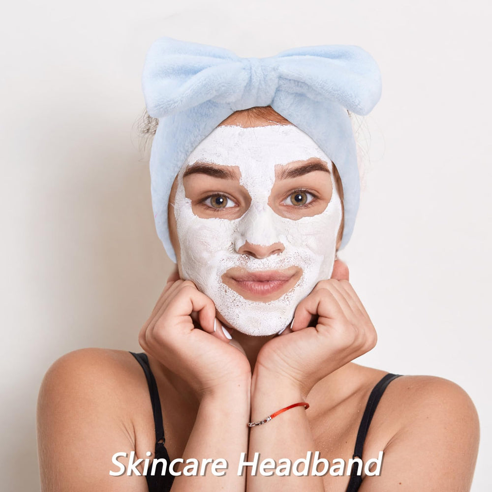 VELSCRUN bandeau spa bleu, usage quotidien pendant le maquillage et le lavage.
