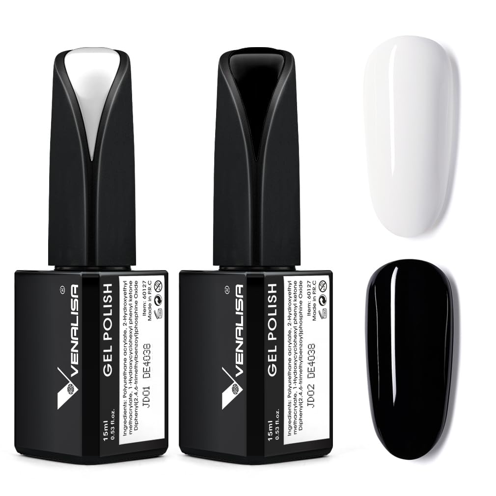 VENALISA kit vernis gel noir et blanc 15ml pour décor durable