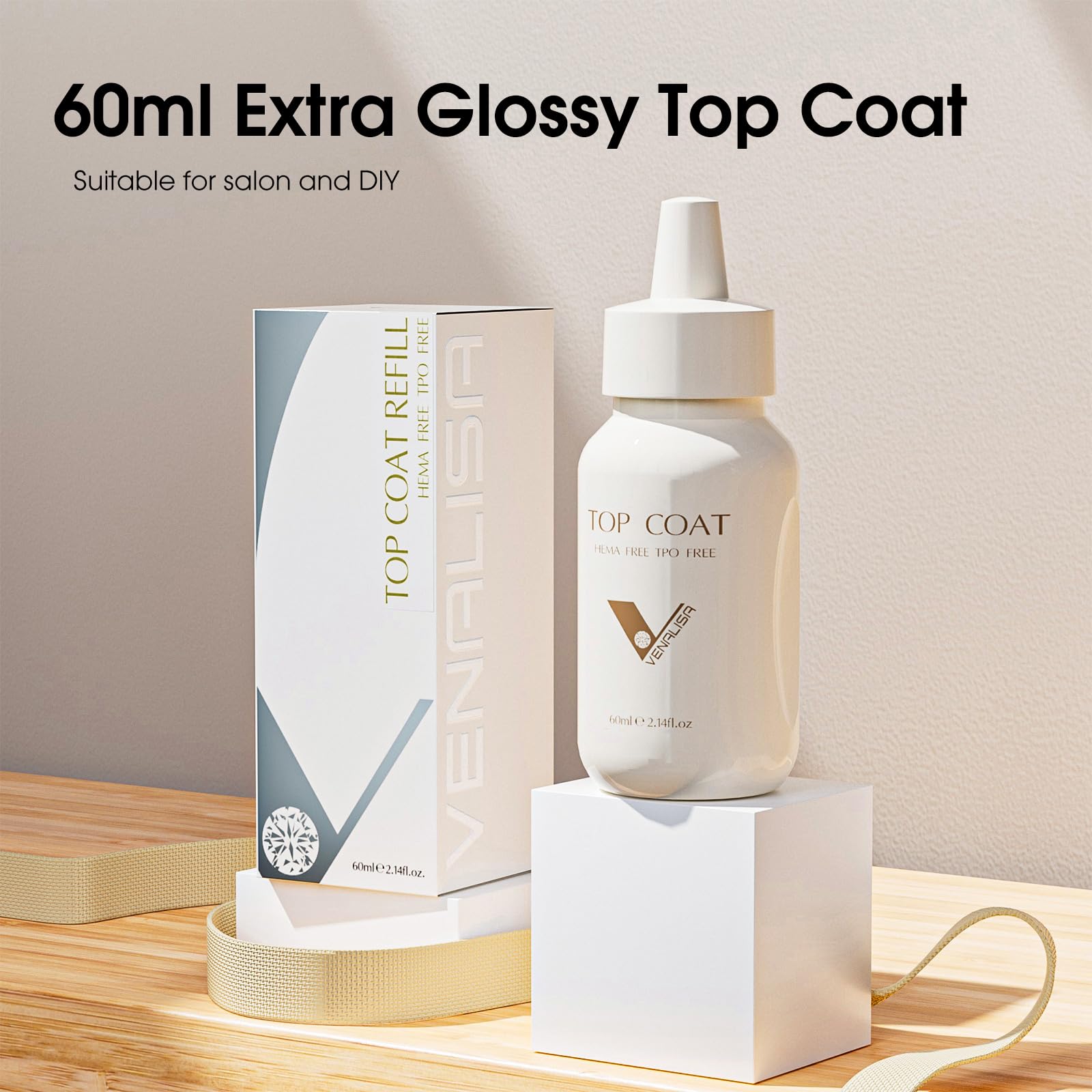 VENALISA Top Coat Gel sans wipe, brillance glacée sur ongles