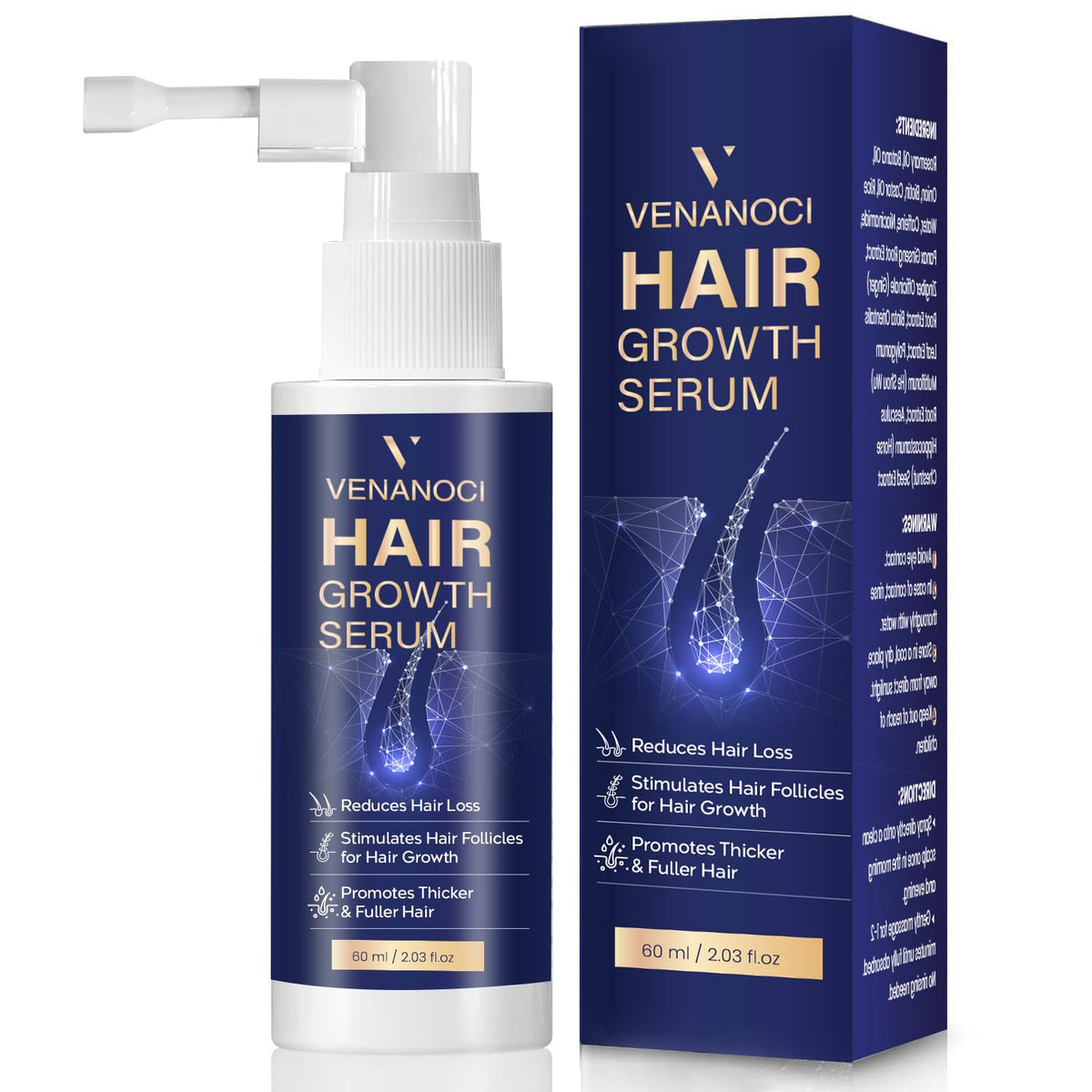Venanoci Spray Croissance Cheveux au romarin, stimulation du cuir chevelu et densité possible.