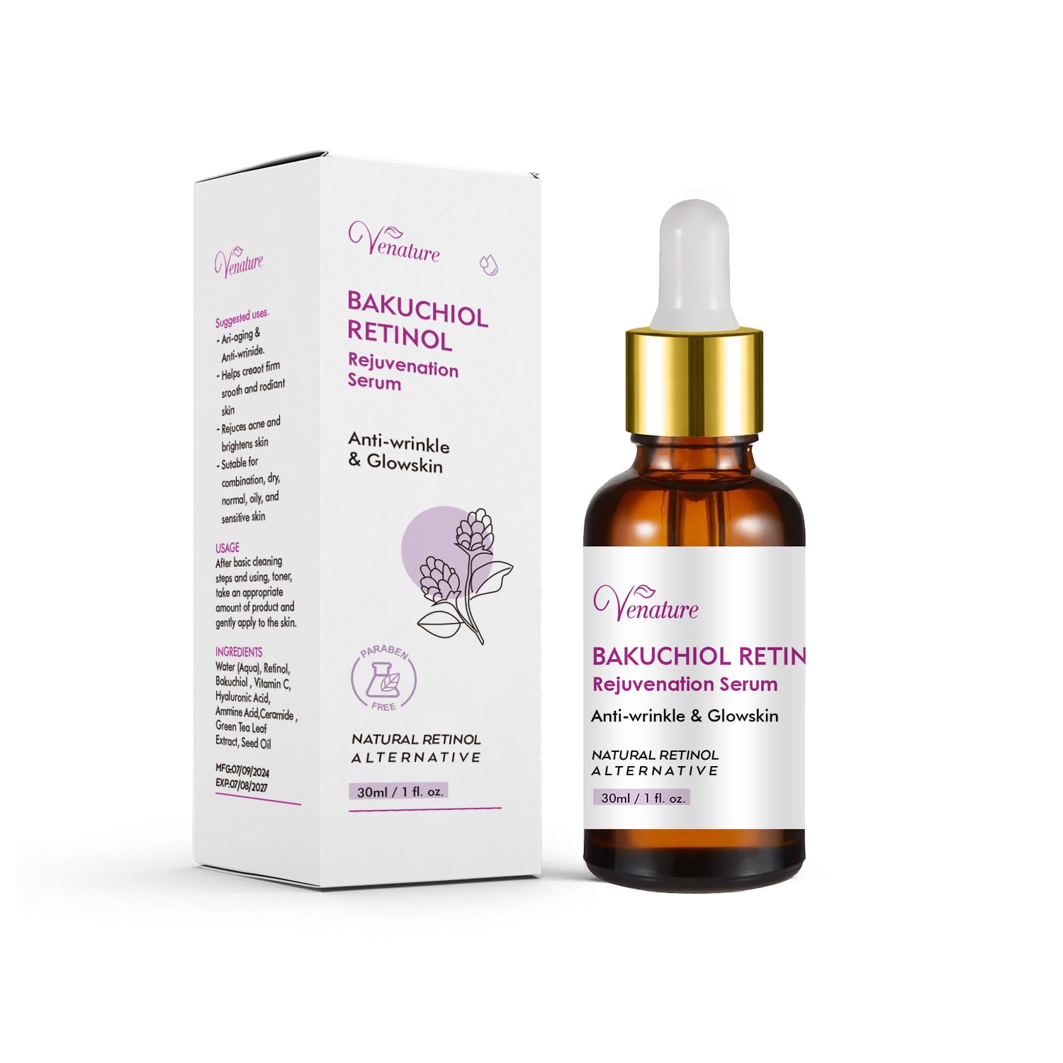 Venature Bakuchiol Serum visage hydratation quotidienne douceur et confort