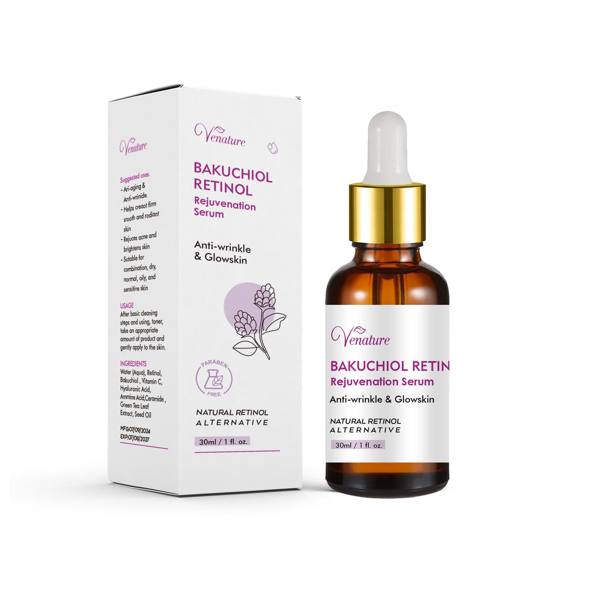 Venature Bakuchiol Serum visage hydratation quotidienne douceur et confort