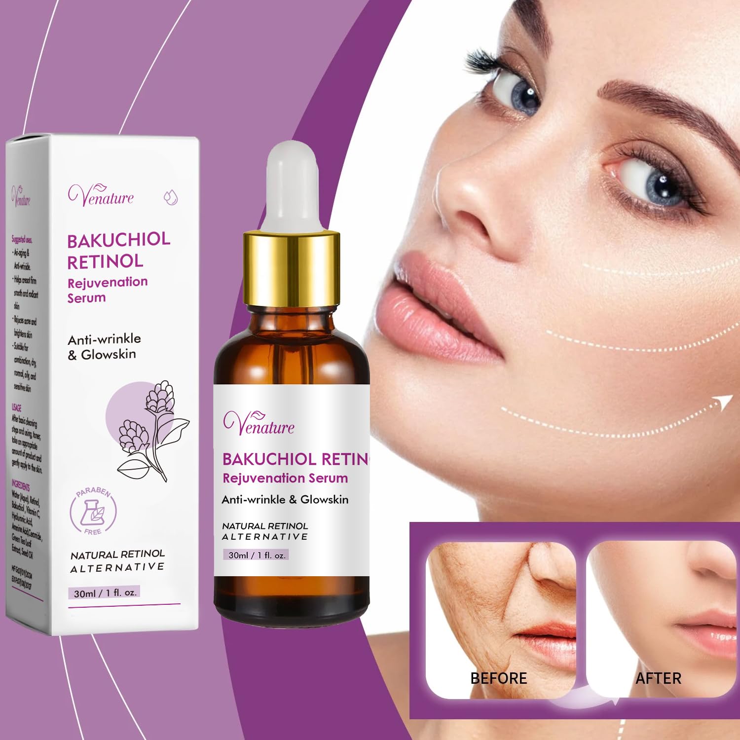 Venature Bakuchiol Serum visage jeunesse et renouvellement pour éclat naturel