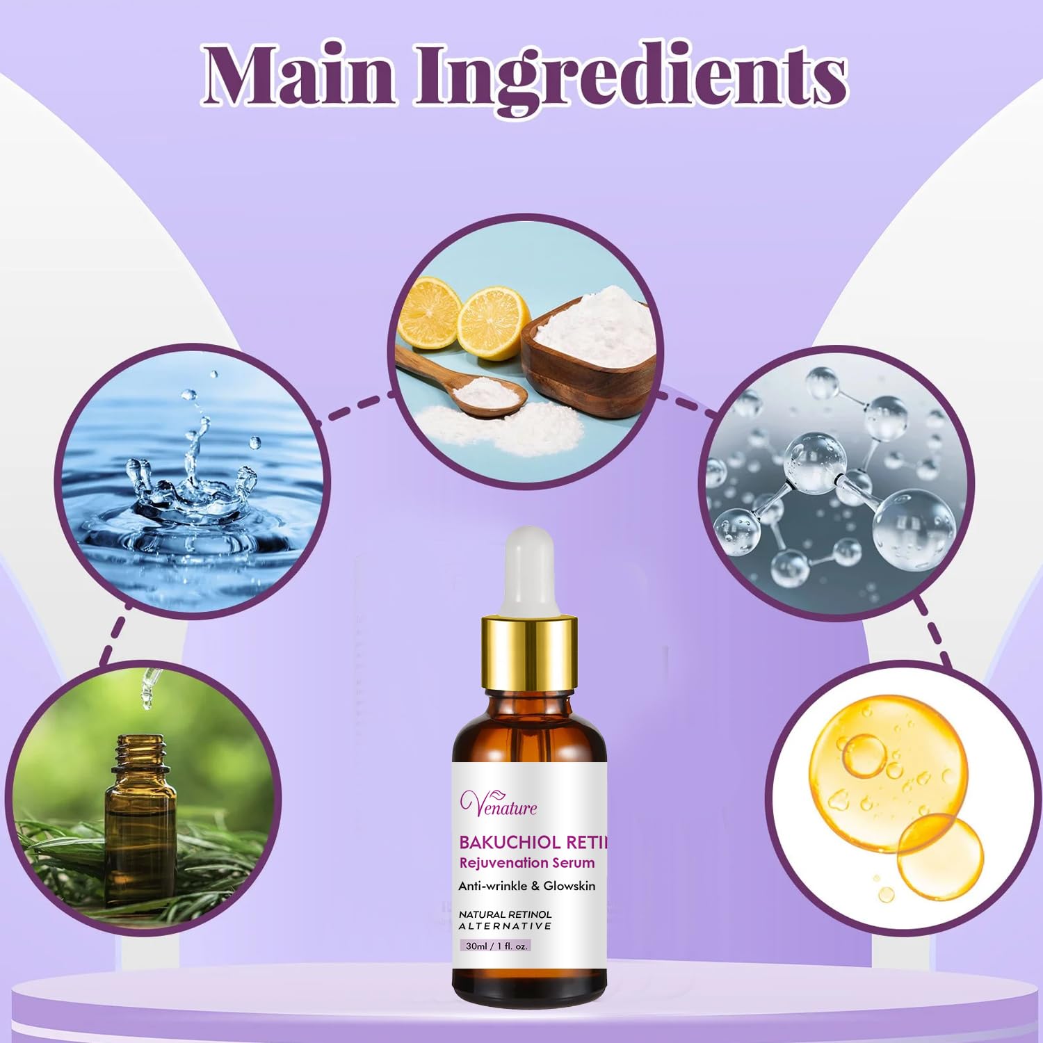 Venature Bakuchiol Serum visage réduction des rides pour teint lisse