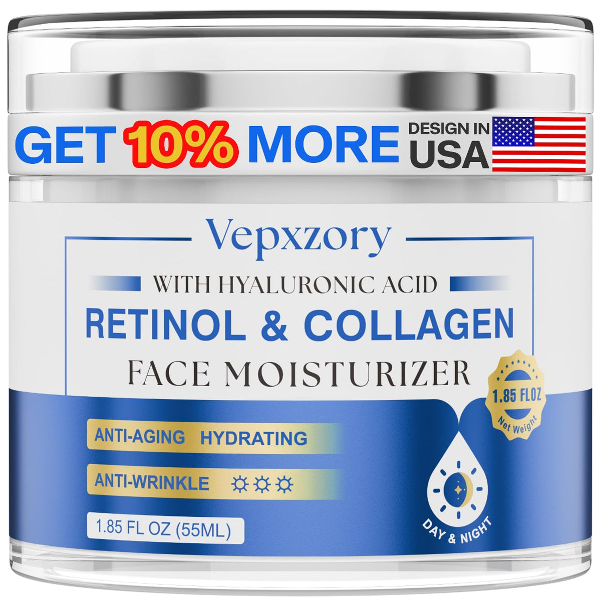 Vepxzory crème visage retinol en bouteille — hydratation durable et anti-âge.