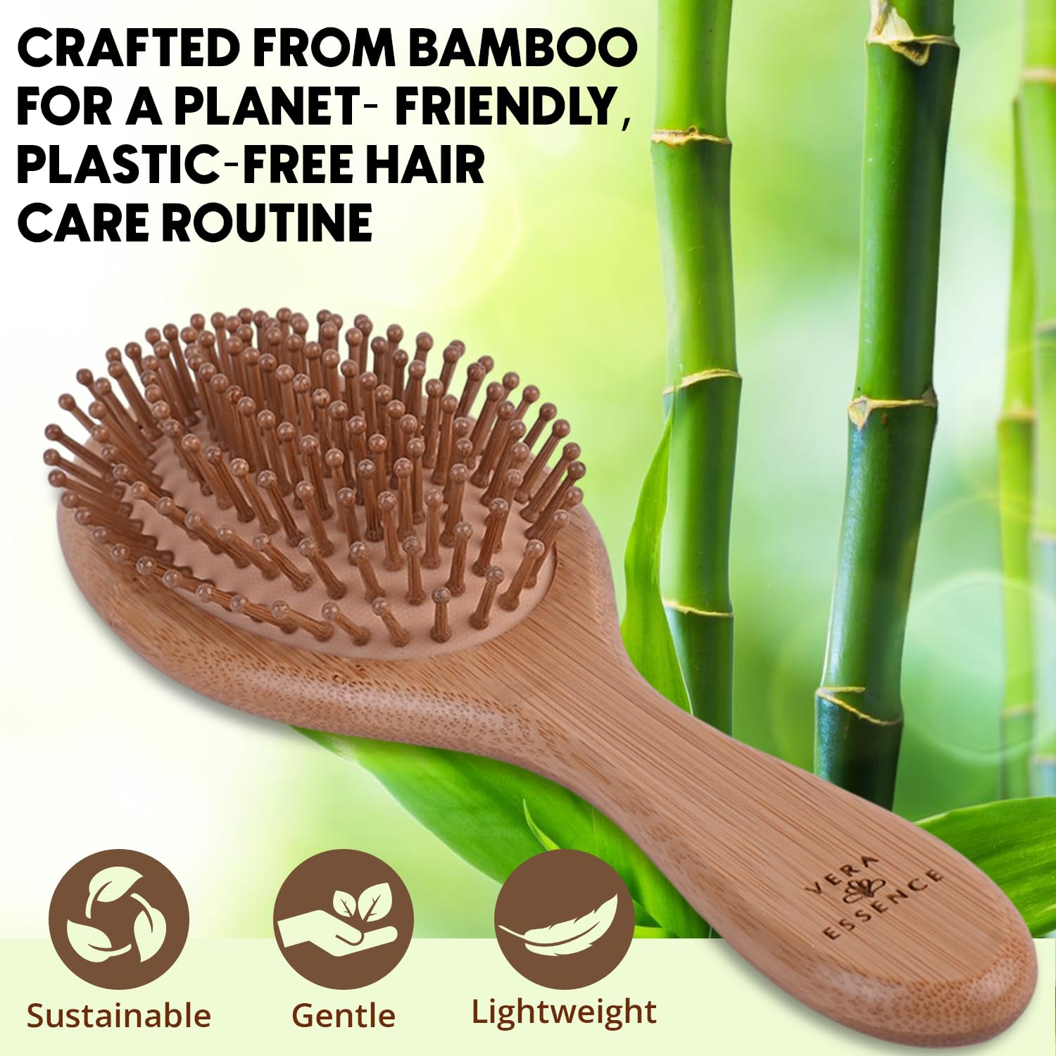 Brosse Vera Essence en bambou avec poils naturels pour démêlage efficace.