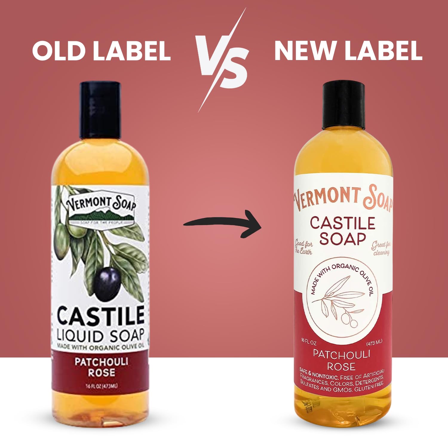 Étiquette organique Vermont Castile Patchouli Rose, produit naturel et biologique