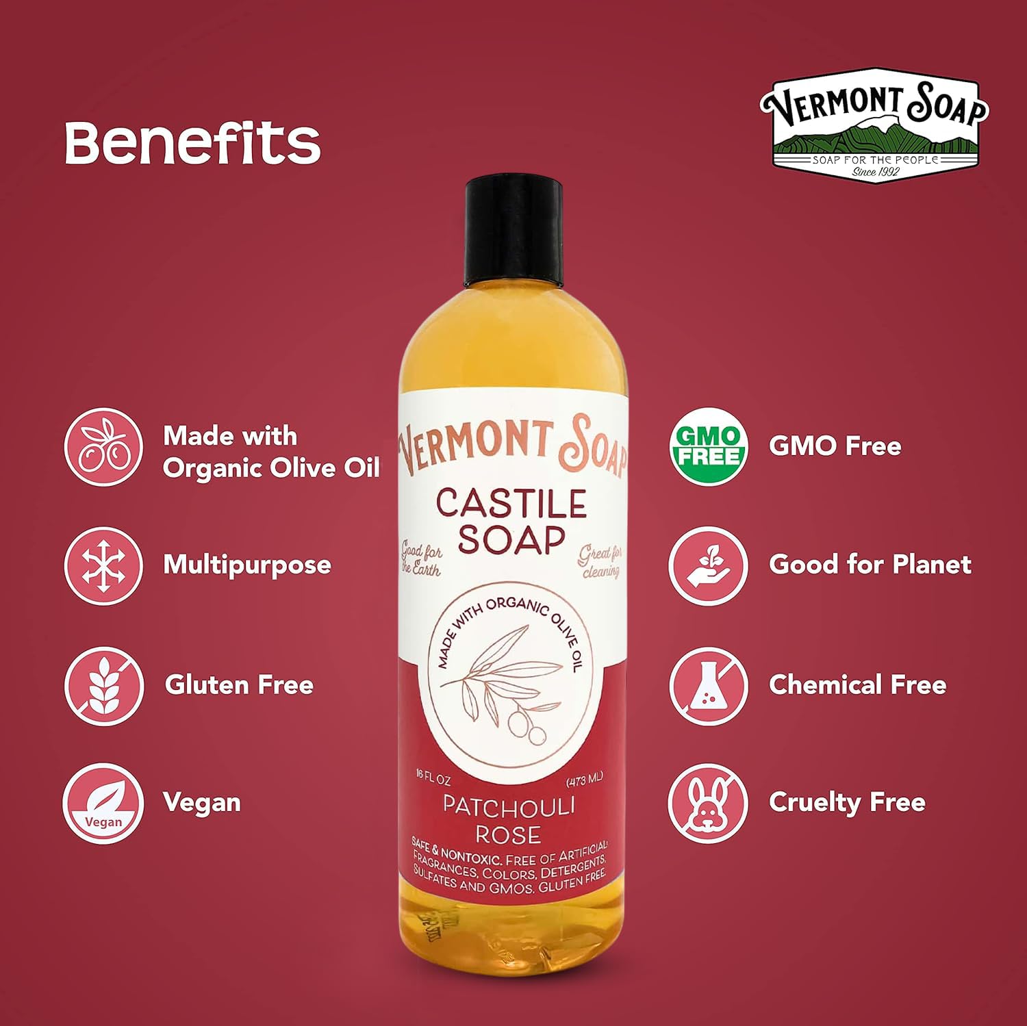 Usage body wash Vermont Castile Patchouli Rose, soin quotidien
