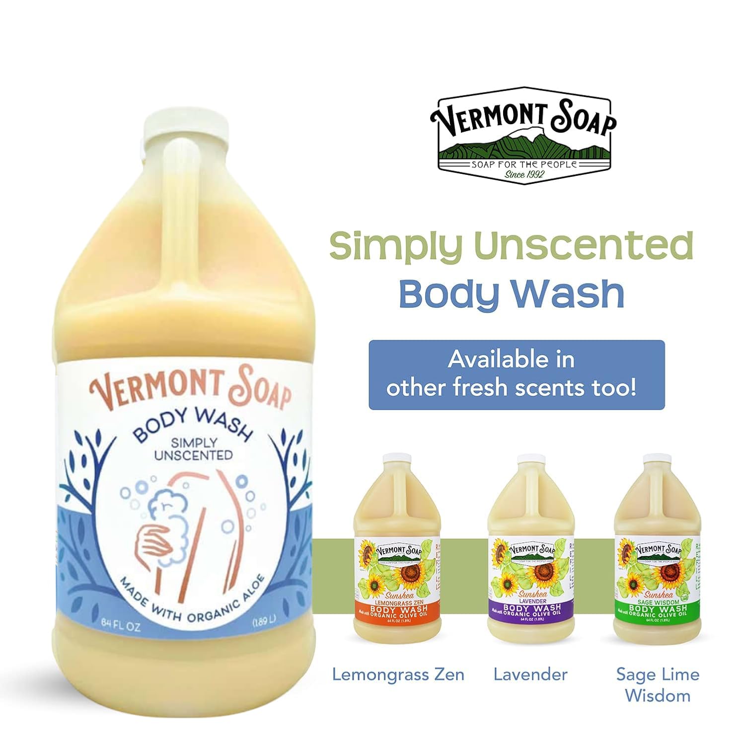 VERMONT SOAP Utilisation quotidienne pour hommes et femmes, corps hydraté.