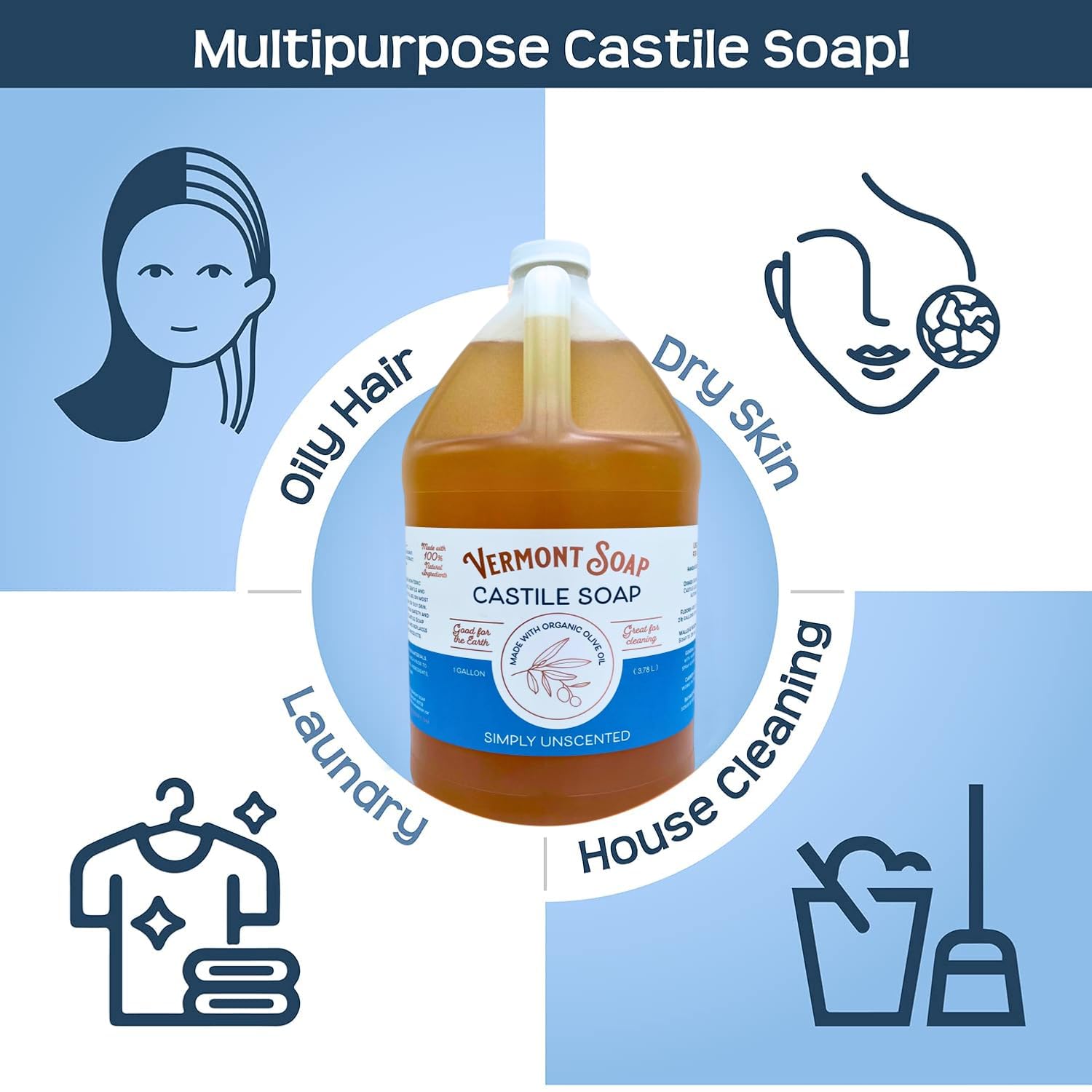 VERMONT SOAP nettoyant universel pour corps, cheveux gras et linge.